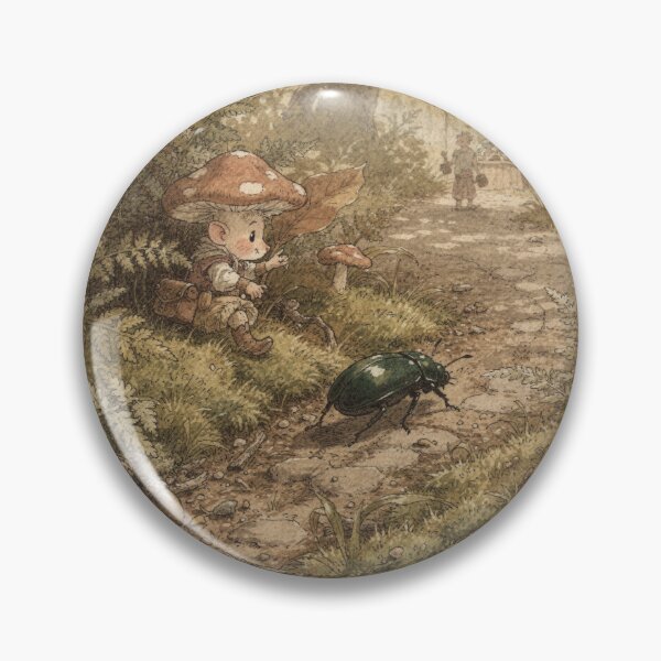 Item preview, Mushroom-Cap Sprite Riding a Beetle to Market Storybook Art designed and sold by PictorialWhimsy.