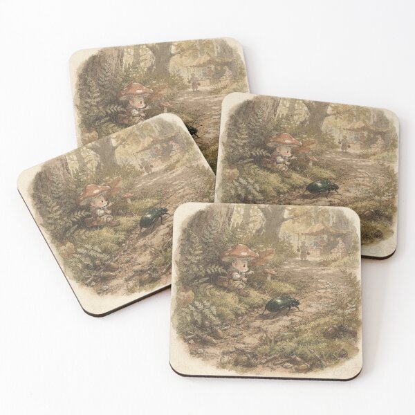 Item preview, Mushroom-Cap Sprite Riding a Beetle to Market Storybook Art designed and sold by PictorialWhimsy.