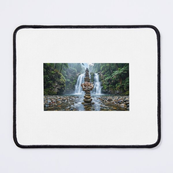 Item preview, Balanced Rock Cairn with Agates and Waterfall Rainforest Landscape designed and sold by Ak-art-shop.