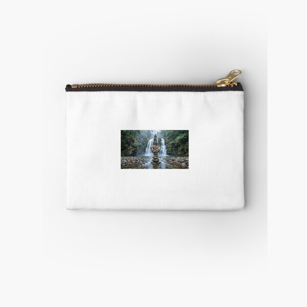Item preview, Balanced Rock Cairn with Agates and Waterfall Rainforest Landscape designed and sold by Ak-art-shop.