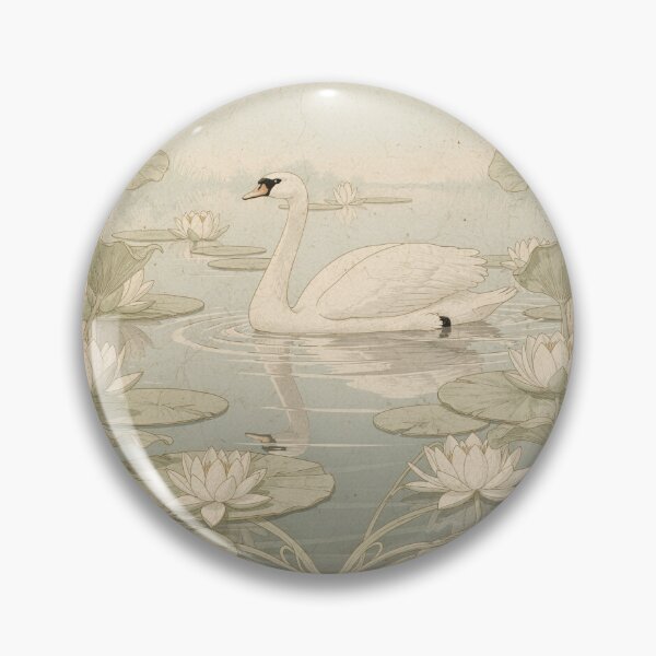 Item preview, Art Nouveau Swan Among Lily Flowers in Gold Print designed and sold by PictorialWhimsy.