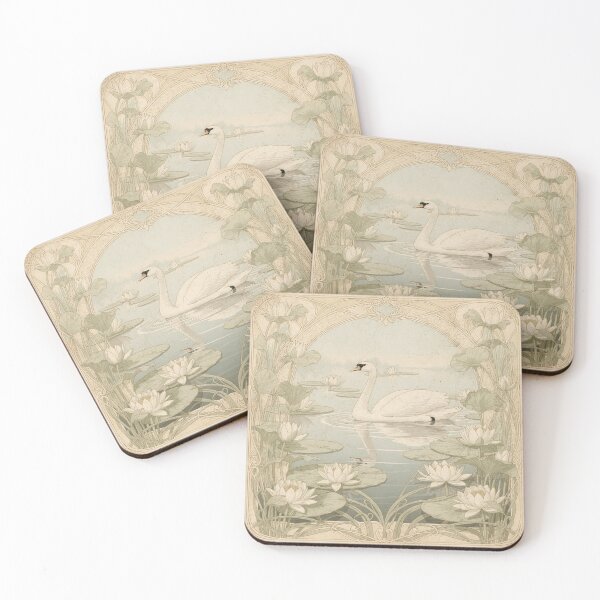 Item preview, Art Nouveau Swan Among Lily Flowers in Gold Print designed and sold by PictorialWhimsy.