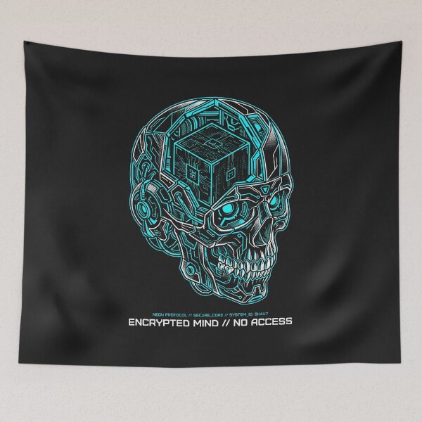 Item preview, Encrypted Mind No Access - Cyberpunk Robot Skull Tech Wear designed and sold by SplashTastic.
