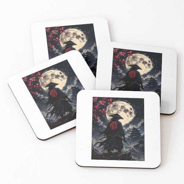Item preview, Samurai Warrior under Full Moon Japanese Graphic Art designed and sold by Ak-art-shop.
