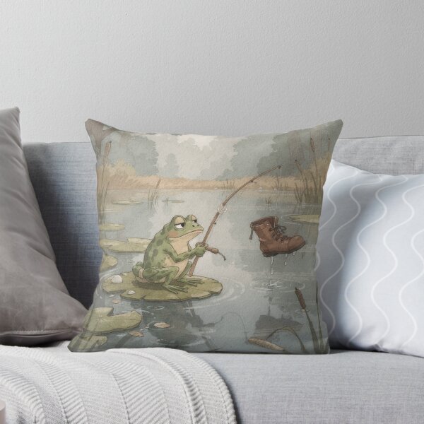 Item preview, Frog Fisherman Who Only Caught an Old Boot Cottagecore Art designed and sold by PictorialWhimsy.