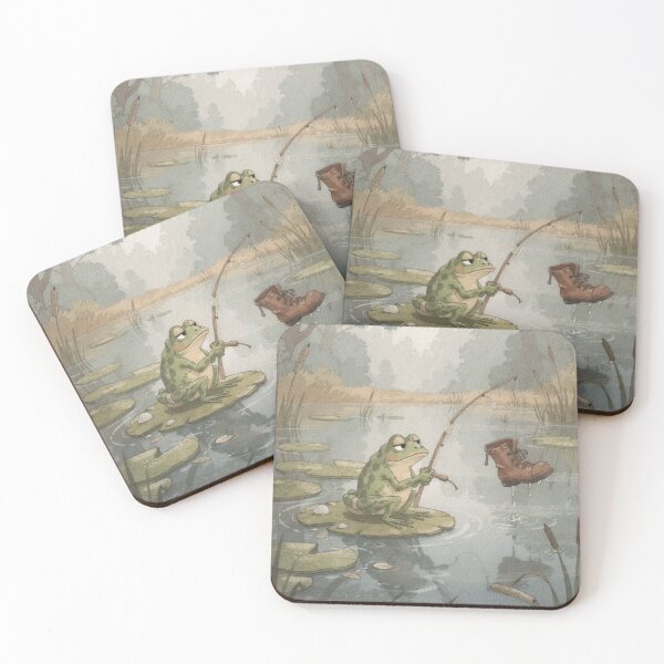 Item preview, Frog Fisherman Who Only Caught an Old Boot Cottagecore Art designed and sold by PictorialWhimsy.