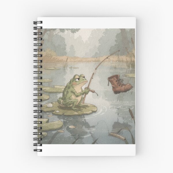 Item preview, Frog Fisherman Who Only Caught an Old Boot Cottagecore Art designed and sold by PictorialWhimsy.