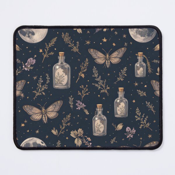 Item preview, Moody Celestial Apothecary — Moon Moth Potion Bottle Gold Botanical Halloween Seamless Pattern designed and sold by Amplify-n-Co.