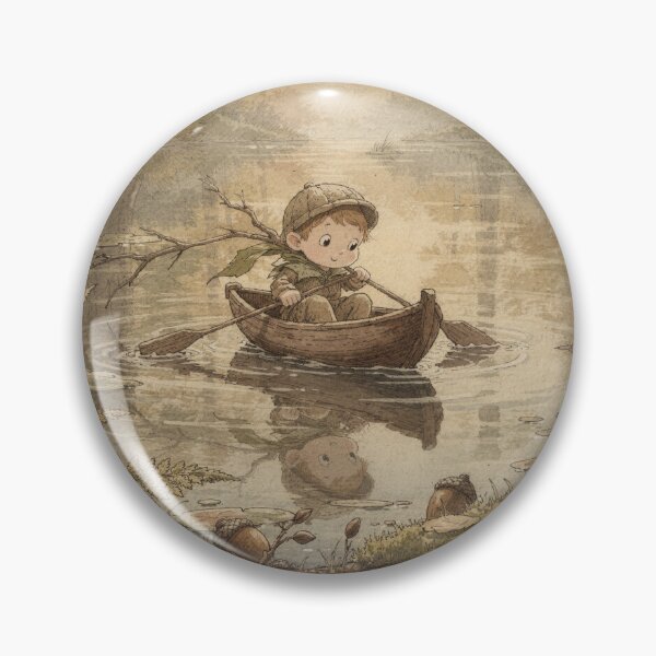 Item preview, Acorn Sprite Rowing a Walnut-Shell Boat Storybook Art designed and sold by PictorialWhimsy.