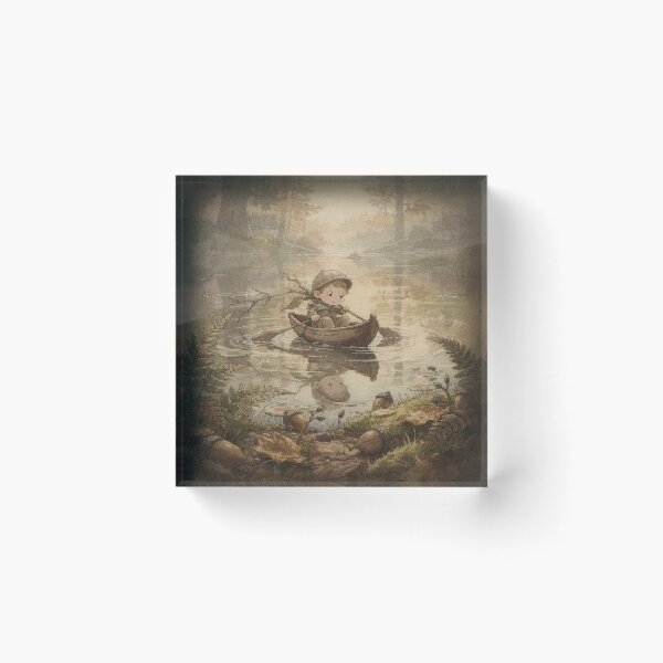 Item preview, Acorn Sprite Rowing a Walnut-Shell Boat Storybook Art designed and sold by PictorialWhimsy.