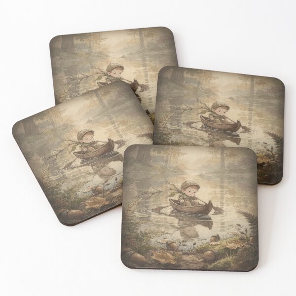 Item preview, Acorn Sprite Rowing a Walnut-Shell Boat Storybook Art designed and sold by PictorialWhimsy.