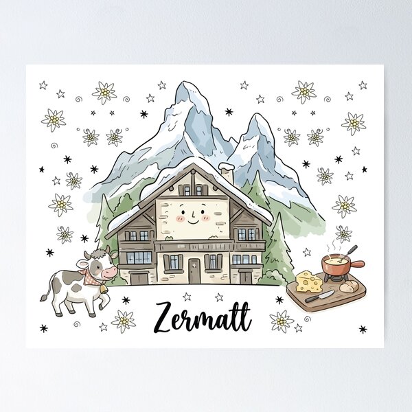 Item preview, Cute Matterhorn Zermatt Doodle Art designed and sold by RamyGallery.