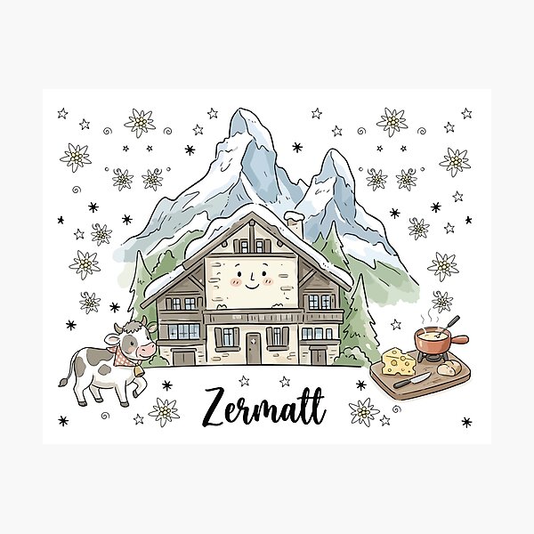 Item preview, Cute Matterhorn Zermatt Doodle Art designed and sold by RamyGallery.
