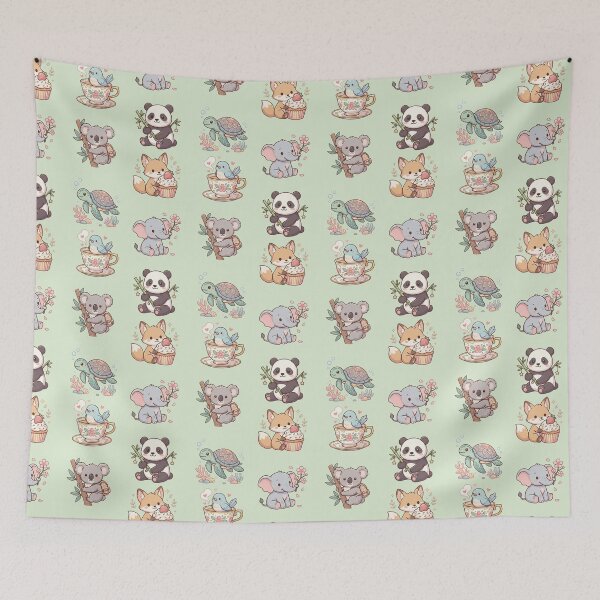 Item preview, Cute Kawaii Animals Fox Cupcake Teacup Bird Elephant Koala Art designed and sold by Artemis & Woven Collective.
