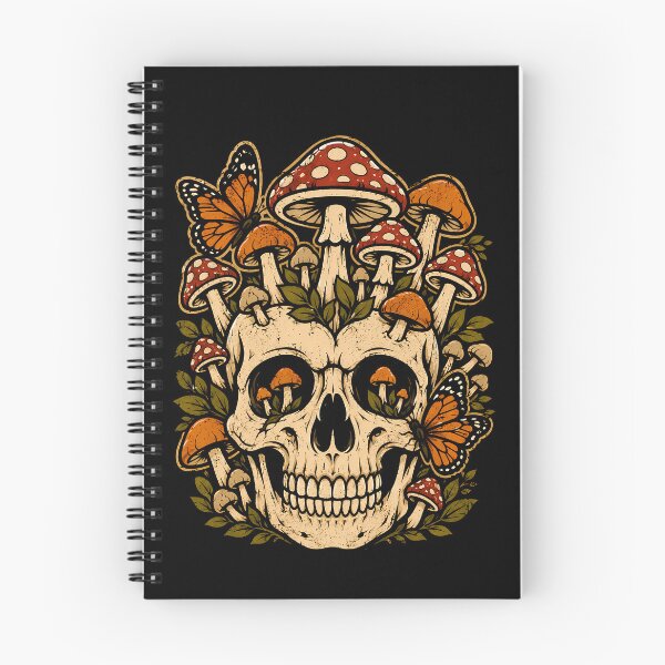 Item preview, Skull with mushrooms and butterflies design halloween designed and sold by rafaeltto.