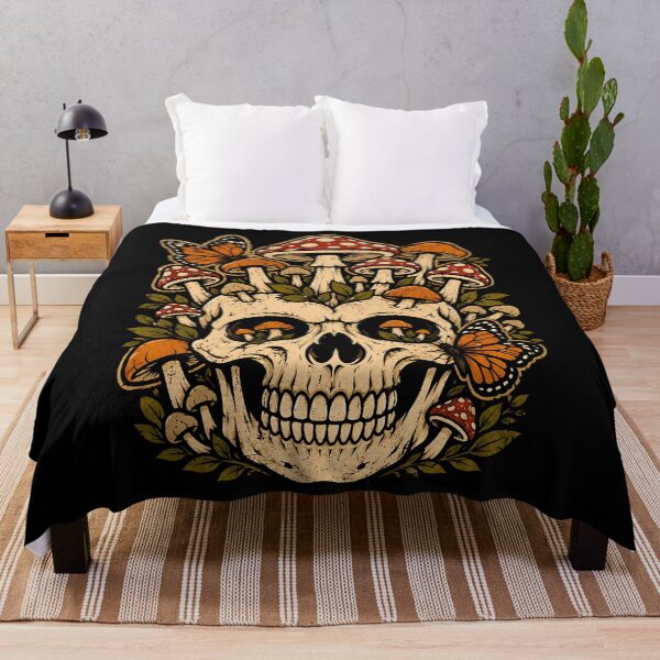 Item preview, Skull with mushrooms and butterflies design halloween designed and sold by rafaeltto.