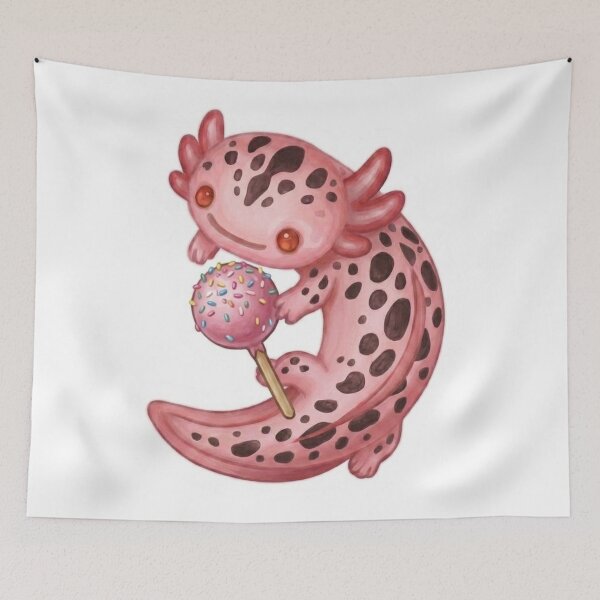 Item preview, Cute Axolotl Eating a Cake Pop Design / Pink / Kawaii / Happy axolotl / Magical / Tshirts, mugs, stickers, journals, backpacks etc designed and sold by TeenLake.