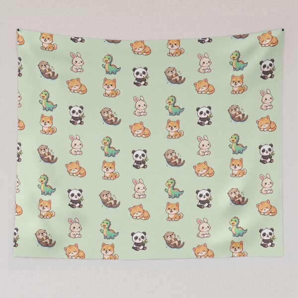 Item preview, Cute Kawaii Animals Sticker Sheet Pack Sleeping Cat Dog Panda Bunny Art designed and sold by Artemis & Woven Collective.
