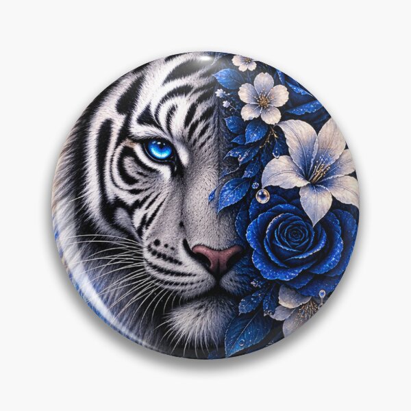 Item preview, White Tiger with Blue Floral Moon Graphic Art designed and sold by Ak-art-shop.