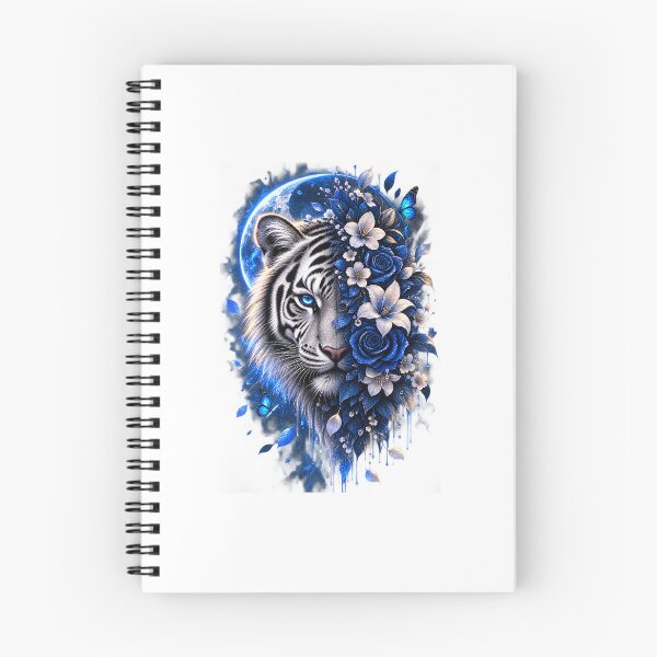 Item preview, White Tiger with Blue Floral Moon Graphic Art designed and sold by Ak-art-shop.