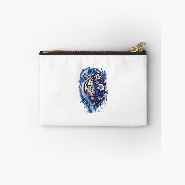 Item preview, White Tiger with Blue Floral Moon Graphic Art designed and sold by Ak-art-shop.