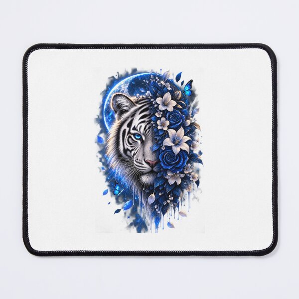 Item preview, White Tiger with Blue Floral Moon Graphic Art designed and sold by Ak-art-shop.