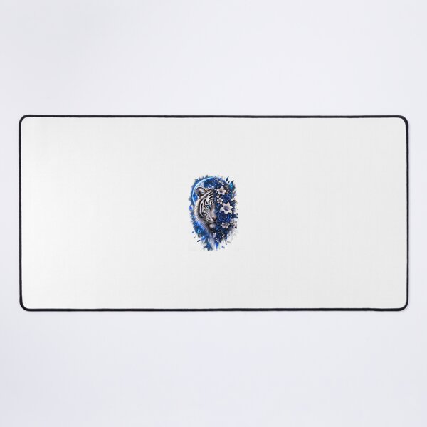 Item preview, White Tiger with Blue Floral Moon Graphic Art designed and sold by Ak-art-shop.