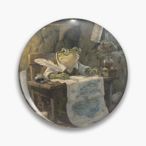 Item preview, Toad Mapmaker Drawing the Pond All Wrong Cottagecore Art designed and sold by PictorialWhimsy.