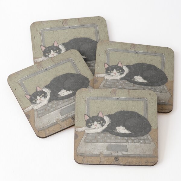 Item preview, Tuxedo Cat Refusing to Move From the Keyboard Folk Art designed and sold by PictorialWhimsy.
