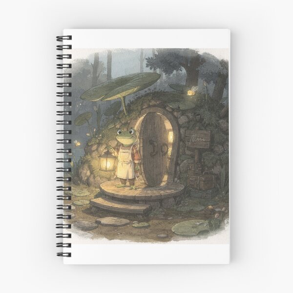 Item preview, Frog Innkeeper Welcoming Guests to the Lily Pad Inn Cottagecore Art designed and sold by PictorialWhimsy.