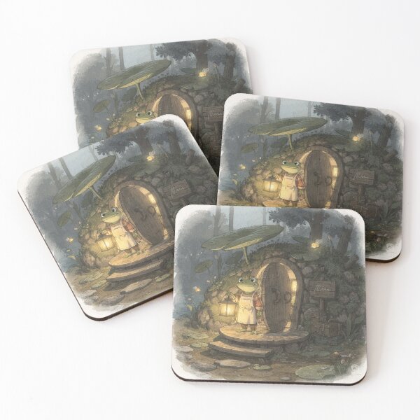 Item preview, Frog Innkeeper Welcoming Guests to the Lily Pad Inn Cottagecore Art designed and sold by PictorialWhimsy.