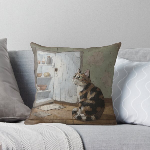 Item preview, Calico Cat Staring Into the Fridge at Midnight Folk Art designed and sold by PictorialWhimsy.