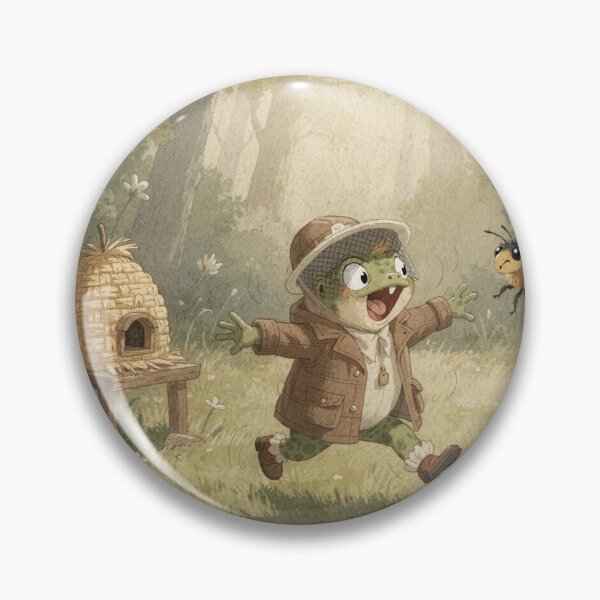 Item preview, Toad Beekeeper Chased by One Very Angry Bee Cottagecore Art designed and sold by PictorialWhimsy.