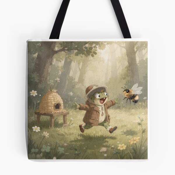 Item preview, Toad Beekeeper Chased by One Very Angry Bee Cottagecore Art designed and sold by PictorialWhimsy.