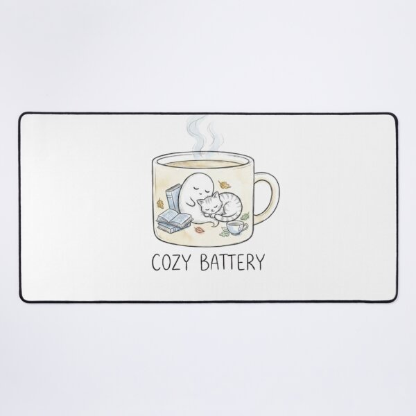 Item preview, Cozy Coffee Battery - Reading Ghost and Cat in Mug Minimalist Line Art designed and sold by Nakrisa.
