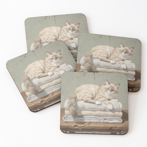 Item preview, Ragdoll Cat Sprawled Across the Clean Laundry Folk Art designed and sold by PictorialWhimsy.