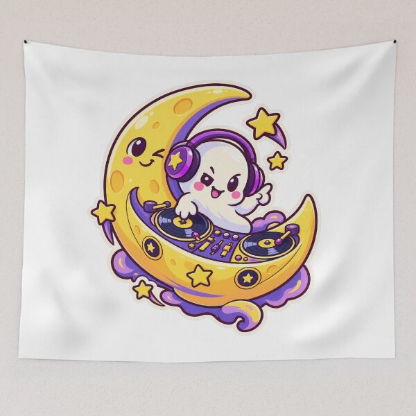 Item preview, Ghost DJ Crescent Moon designed and sold by StickyJoyStudio.