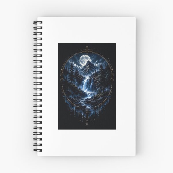 Item preview, Full Moon Mountain Waterfall Sacred Geometry Graphic Art designed and sold by Ak-art-shop.