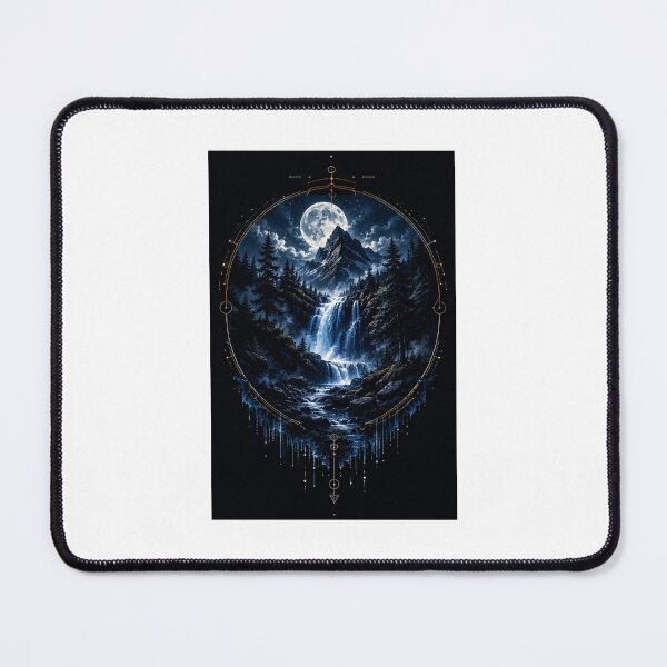 Item preview, Full Moon Mountain Waterfall Sacred Geometry Graphic Art designed and sold by Ak-art-shop.