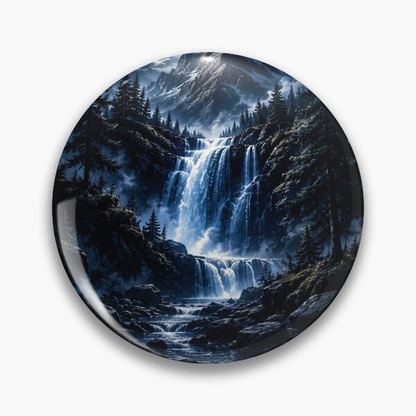 Item preview, Full Moon Mountain Waterfall Sacred Geometry Graphic Art designed and sold by Ak-art-shop.