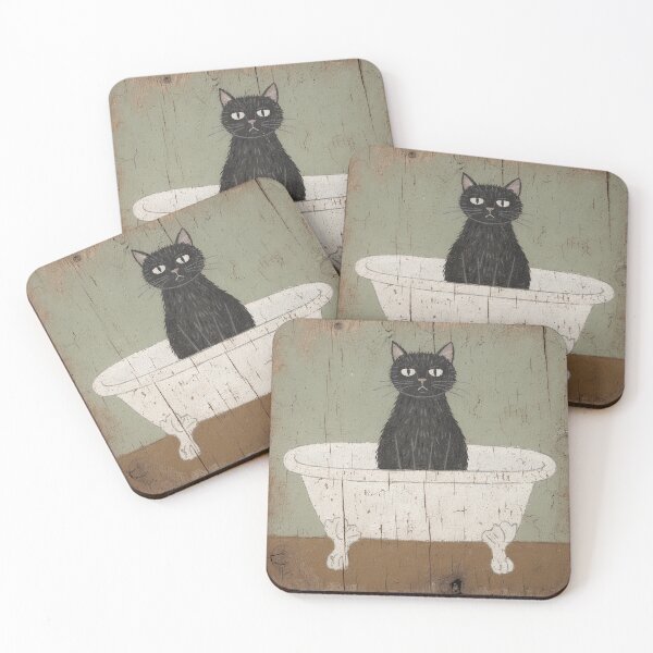 Item preview, Black Cat Sitting Suspiciously in the Empty Bathtub Folk Art designed and sold by PictorialWhimsy.