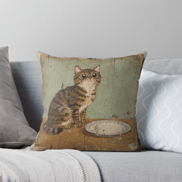 Item preview, Chunky Brown Tabby Begging at the Dinner Table Folk Art designed and sold by PictorialWhimsy.