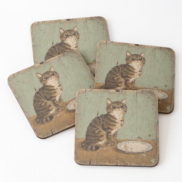 Item preview, Chunky Brown Tabby Begging at the Dinner Table Folk Art designed and sold by PictorialWhimsy.