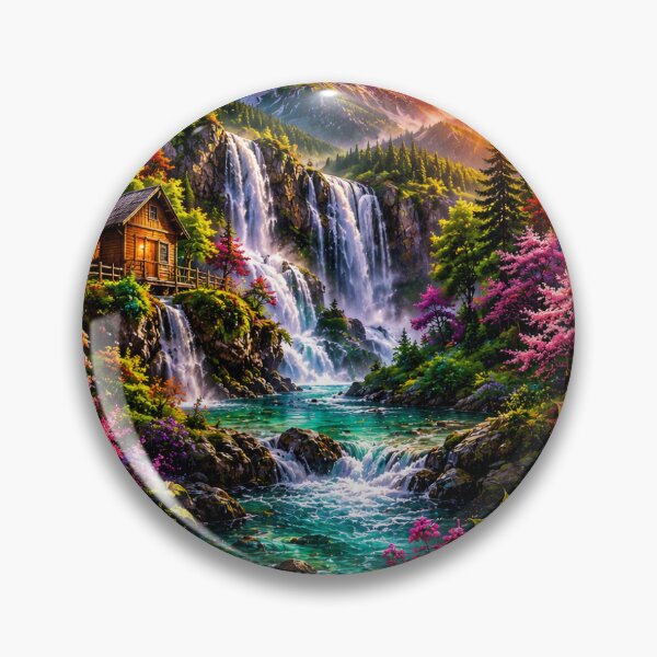 Item preview, Vibrant Mountain Waterfall Sunset Sacred Geometry Graphic Art designed and sold by Ak-art-shop.