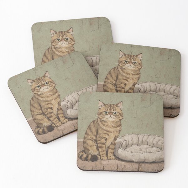 Item preview, Grumpy Persian Cat Ignoring the Brand-New Cat Bed Folk Art designed and sold by PictorialWhimsy.