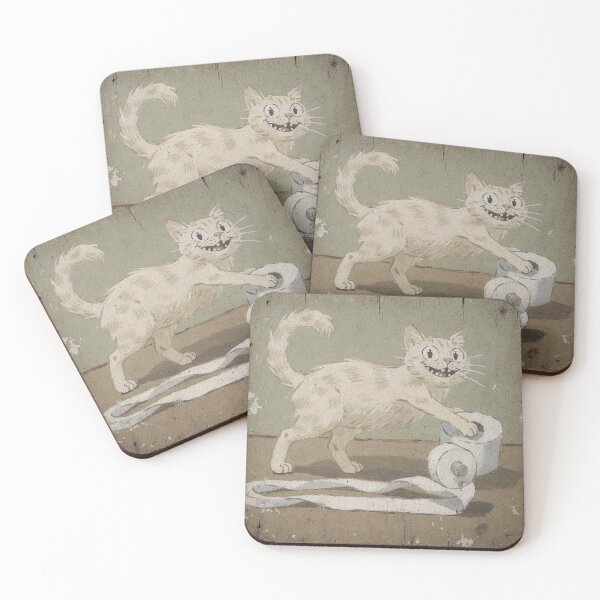 Item preview, Cream Cat Unrolling the Entire Toilet Paper Roll Folk Art designed and sold by PictorialWhimsy.