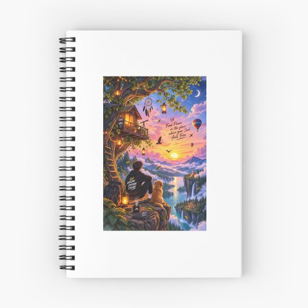 Item preview, Magical Treehouse Mountain Sunset with Boy and Dog Landscape Art designed and sold by Ak-art-shop.