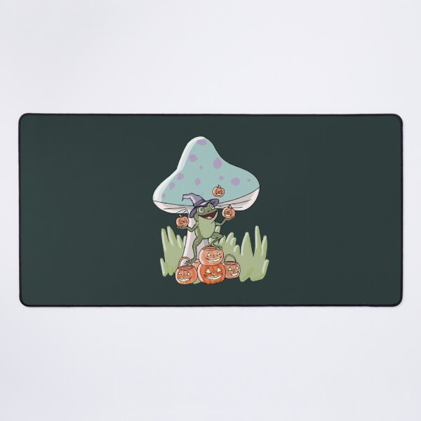 Item preview, Halloween Frog with Mushroom & Pumpkin | Cottagecore Witch designed and sold by LeshanArt.