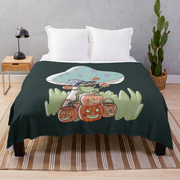 Item preview, Halloween Frog with Mushroom & Pumpkin | Cottagecore Witch designed and sold by LeshanArt.
