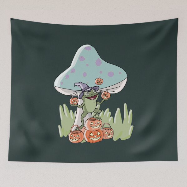 Item preview, Halloween Frog with Mushroom & Pumpkin | Cottagecore Witch  designed and sold by LeshanArt.